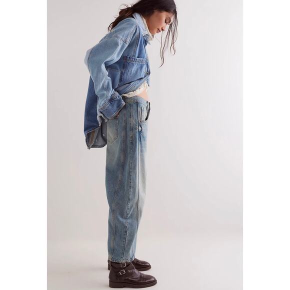 NWOT We The Free Lucky You Mid Rise Barrel Jeans 25 Short Kismet Cropped Denim - Picture 9 of 16